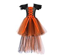 Mjjsk Vestito da principessa strega per bambine, per Halloween, carnevale, feste di compleanno per bambini, abito alla moda per bambini, A-1-arancione, 2-3 Anni