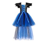 Mjjsk Vestito da principessa strega per bambine, per Halloween, carnevale, feste di compleanno per bambini, abito alla moda per bambini, A-1-blu, 8-9 Anni