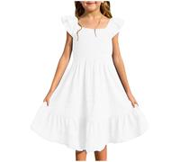 Mjjsk Vestito estivo per ragazze per bambini con maniche a volant a strati una linea abiti da festa casual festivo abito prendisole per bambini abbigliamento scolastico A10, bianco, 11-12 Anni