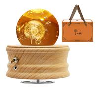 MJKOPEE Carillon con Sfera di Cristallo 3D con Dente di Leone, Carillon in Legno Rotante a 360°,Carillon Legno con Luce Regalo Bambini,Donne per Natale Compleanno San Valentino