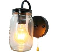 MJMLUCK Applique da Parete in Stile Rustico in Stile Mason Jar, in Stile Industriale, in Vetro Trasparente, con Interruttore a Catena, per Bagno, Cucina, corridoio, Camera da Letto