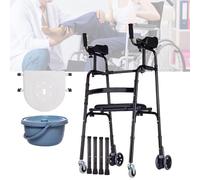 MJMLUCK Deambulatore Pieghevole Standard con Ruote, Sedile e braccioli Staccabili, deambulatore per Adulti Regolabile in Altezza con 2 Ruote, deambulatore con Ruote per Anziani, (Z), Nero (Nero (Z)