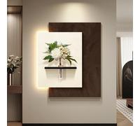 MJMLUCK Quadro 3D Moderno con Luce LED, Decorazione murale con Vaso e pianta Finta, murale 3D Effetto arenaria per Ingresso (Marrone 58x70 cm/22,8x27,6 Pollici)