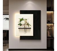 MJMLUCK Quadro Moderno 3D con Luce LED, Decorazione murale con Vaso e pianta Finta, murale 3D Effetto arenaria per Ingresso (Nero 47x60 cm/18,5x23,6 Pollici)