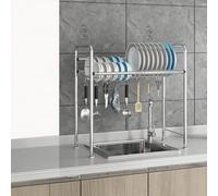 MJMLUCK Scolapiatti a Doppio Livello per lavello da Cucina, scolapiatti Grande Adatto per riporre Le stoviglie in Cucina, Struttura Nuda a Doppio Livello - 53 cm/20 Pollici (Struttura Nuda a Singolo