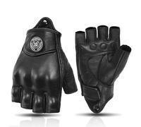 mjmoto Guanti da moto in pelle di capra, senza dita, stile vintage, perforati, neri
