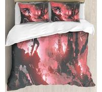 MJNLYDAO Con cuscino, reversibile, coperchio extra-large, con cerniera, fibre morbide materiale leggero,diavolo nero in piedi sulle rovine di un edificio contro la città in fiamme illu,228x264cm