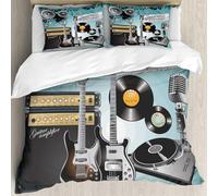 MJNLYDAO Con cuscino, reversibile, coperchio extra-large, con cerniera, fibre morbide materiale leggero,Set di strumenti musicali con chitarra, vinile, tastiera, sassofono, microfono,228x264cm