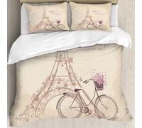 MJNLYDAO Con cuscino, reversibile, coperchio extra-large, con cerniera, fibre morbide materiale leggero,Testo Bonjour Paris con torre Eiffel e bicicletta. Cartolina romantica da Parigi,228x264cm