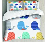 MJNLYDAO Con cuscino, reversibile, coperchio extra-large, con cerniera, fibre morbide materiale leggero,Bambini, pesce mare nautico divertente Balene colorate a strisce punti geometric,228x264cm