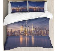 MJNLYDAO Con cuscino, reversibile, coperchio extra-large, con cerniera, fibre morbide materiale leggero,Città, New York Skyline Manhattan Dopo il tramonto Metropoli Centro città Panora,228x264cm