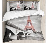 MJNLYDAO Con cuscino, reversibile, coperchio extra-large, con cerniera, fibre morbide materiale leggero,Decorazione della città di Parigi, Torre Eiffel, Ponte della capitale, Paesaggio,228x264cm