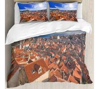 MJNLYDAO Con cuscino, reversibile, coperchio extra-large, con cerniera, fibre morbide materiale leggero,Paesaggio urbano europeo Tramonto della città di Dubrovnik con l'isola Cultura m,228x264cm