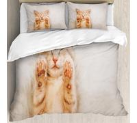 MJNLYDAO Con cuscino, reversibile, coperchio extra-large, con cerniera, fibre morbide materiale leggero,Un grazioso gattino rosso dorme sulla schiena e sorride con le zampe alzate. Con,228x264cm