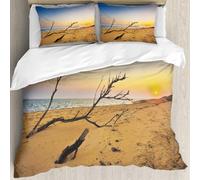 MJNLYDAO Con cuscino, reversibile, coperchio extra-large, con cerniera, fibre morbide materiale leggero,Legna trasportata dalla corrente che si è arenata sulla riva sabbiosa all'alba.,228x264cm