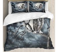 MJNLYDAO Con cuscino, reversibile, coperchio extra-large, con cerniera, fibre morbide materiale leggero,Gufo appollaiato su un albero contro la luna,228x264cm