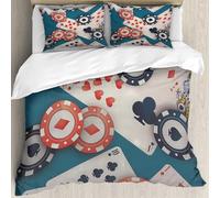 MJNLYDAO Con cuscino, reversibile, coperchio extra-large, con cerniera, fibre morbide materiale leggero,Le fiches e le carte da gioco sono sparse sul tavolo. Casinò. Giochi. Tempo libe,228x264cm