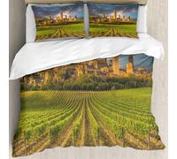 MJNLYDAO Con cuscino, reversibile, coperchio extra-large, con cerniera, fibre morbide materiale leggero,Italia, vigneti di San Gimignano Toscana. Architettura storica. Cielo drammatico,228x264cm