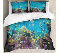 MJNLYDAO Con cuscino, reversibile, coperchio extra-large, con cerniera, fibre morbide materiale leggero,Pesci e coralli vita sottomarina mare tropicale,228x264cm
