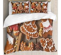 MJNLYDAO Con cuscino, reversibile, coperchio extra-large, con cerniera, fibre morbide materiale leggero,Biscotti di pan di fatti in casa di Natale sul tavolo di legno,228x264cm