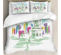 MJNLYDAO Con cuscino, reversibile, coperchio extra-large, con cerniera, fibre morbide materiale leggero,Illustrazione di schizzo colorato con la Statua della Libertà a New York,228x264cm