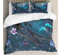 MJNLYDAO Con cuscino, reversibile, coperchio extra-large, con cerniera, fibre morbide materiale leggero,Albero incantato nel mezzo della foresta blu,228x264cm
