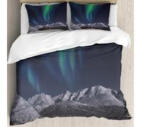 MJNLYDAO Con cuscino, reversibile, coperchio extra-large, con cerniera, fibre morbide materiale leggero,Cielo, aurora boreale Aurora sopra i fiordi di montagna di notte Immagine solare,228x264cm