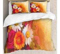 MJNLYDAO Con cuscino, reversibile, coperchio extra-large, con cerniera, fibre morbide materiale leggero,Primo pianomorta di fiori bianchi, gialli e rossi. Dipinto a olio di un bouquet,228x264cm