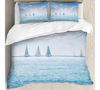 MJNLYDAO Con cuscino, reversibile, coperchio extra-large, con cerniera, fibre morbide materiale leggero,Oceano, barche a vela Mare Regata Gara Sport Vista panoramica Paesaggio marino E,228x264cm