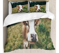 MJNLYDAO Con cuscino, reversibile, coperchio extra-large, con cerniera, fibre morbide materiale leggero,Mucca divertente su un prato nella foresta. Sfondo animale,228x264cm