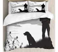 MJNLYDAO Con cuscino, reversibile, coperchio extra-large, con cerniera, fibre morbide materiale leggero,Silhouette di un cacciatore con cane in un bellissimo posto illustrazione vettor,228x264cm