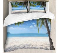 MJNLYDAO Con cuscino, reversibile, coperchio extra-large, con cerniera, fibre morbide materiale leggero,Spiaggia di sabbia vuota con albero di cocco blu mare e sfondo di cielo azzurro.,228x264cm
