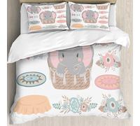MJNLYDAO Con cuscino, reversibile, coperchio extra-large, con cerniera, fibre morbide materiale leggero,Carino elefante con cesto di fiori e fiocco su sfondo bianco. Set di illustrazio,228x264cm