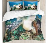 MJNLYDAO Con cuscino, reversibile, coperchio extra-large, con cerniera, fibre morbide materiale leggero,Tartaruga verde e pesce leone su una barriera corallina tropicale,228x264cm