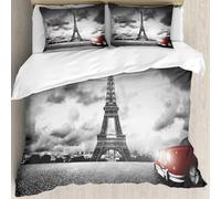 MJNLYDAO Con cuscino, reversibile, coperchio extra-large, con cerniera, fibre morbide materiale leggero,Auto, paesaggio romantico, famosa Torre Eiffel in una giornata nuvolosa,228x264cm