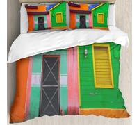 MJNLYDAO Con cuscino, reversibile, coperchio extra-large, con cerniera, fibre morbide materiale leggero,Case caraibiche in colori vivaci a Isla Mujeres Messico America Latina Foto,228x264cm