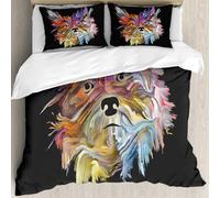 MJNLYDAO Con cuscino, reversibile, coperchio extra-large, con cerniera, fibre morbide materiale leggero,Dipinto di cane su sfondo nero sul tema dell'amore, amicizia, fedeltà, compagnia,228x264cm