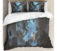 MJNLYDAO Con cuscino, reversibile, coperchio extra-large, con cerniera, fibre morbide materiale leggero,Ragazza tiene in mano una lanterna rotonda e guarda il fantasma volante in stile,228x264cm