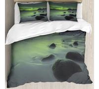 MJNLYDAO Con cuscino, reversibile, coperchio extra-large, con cerniera, fibre morbide materiale leggero,L'aurora boreale sulla spiaggia di Uttakleiv alle isole Lofoten, nella Norvegia,228x264cm