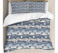 MJNLYDAO Con cuscino, reversibile, coperchio extra-large, con cerniera, fibre morbide materiale leggero,Carino motivo di pesce mare linea blu scarabocchio. Sfondo oceano senza soluzion,228x264cm
