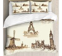 MJNLYDAO Con cuscino, reversibile, coperchio extra-large, con cerniera, fibre morbide materiale leggero,set attrazioni il Cremlino la Torre Eiffel il Colosseo il Big Ben il Mulino a ve,228x264cm