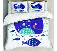 MJNLYDAO Con cuscino, reversibile, coperchio extra-large, con cerniera, fibre morbide materiale leggero,Decorazioni di balene, pesci di mare a tema mare blu con altro in immagine di nu,228x264cm
