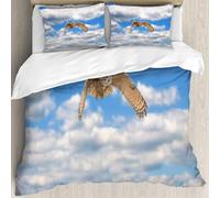 MJNLYDAO Con cuscino, reversibile, coperchio extra-large, con cerniera, fibre morbide materiale leggero,Un gufo reale eurasiatico o gufo reale. Vola con le ali spiegate contro un cielo,228x264cm
