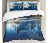 MJNLYDAO Con cuscino, reversibile, coperchio extra-large, con cerniera, fibre morbide materiale leggero,Fattoria, Tramonto nel Mare di Norvegia dei Fiordi Formazione Yacht Pesca Arcti,228x264cm