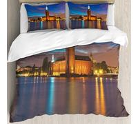 MJNLYDAO Con cuscino, reversibile, coperchio extra-large, con cerniera, fibre morbide materiale leggero,Europeo, Stoccolma Notte panoramica nel municipio Città vecchia Città incantata,228x264cm