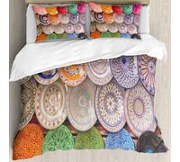 MJNLYDAO Con cuscino, reversibile, coperchio extra-large, con cerniera, fibre morbide materiale leggero,piatti di argilla fatti a mano sul muro in un mercato di essaouira (sawira) in m,228x264cm