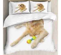 MJNLYDAO Con cuscino, reversibile, coperchio extra-large, con cerniera, fibre morbide materiale leggero,Golden Retriever, cane da compagnia che si fissa con un giocattolo per cuccioli,228x264cm