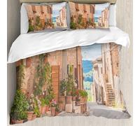 MJNLYDAO Con cuscino, reversibile, coperchio extra-large, con cerniera, fibre morbide materiale leggero,centro storico medievale in Toscana Mediterraneo storico villaggio di alta cultu,228x264cm