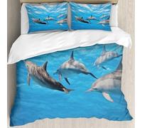 MJNLYDAO Con cuscino, reversibile, coperchio extra-large, con cerniera, fibre morbide materiale leggero,Delfini nel mare,228x264cm