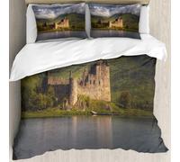 MJNLYDAO Con cuscino, reversibile, coperchio extra-large, con cerniera, fibre morbide materiale leggero,Riflessi del castello nella luce del mattino Highlands Scozia cielo nuvoloso mon,228x264cm